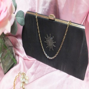 Bolsa de noite preta vintage dos anos 1950/60 com lantejoulas da Mar-Shel, bolsa elegante, bolsa para coquetel ou festa, tecido
