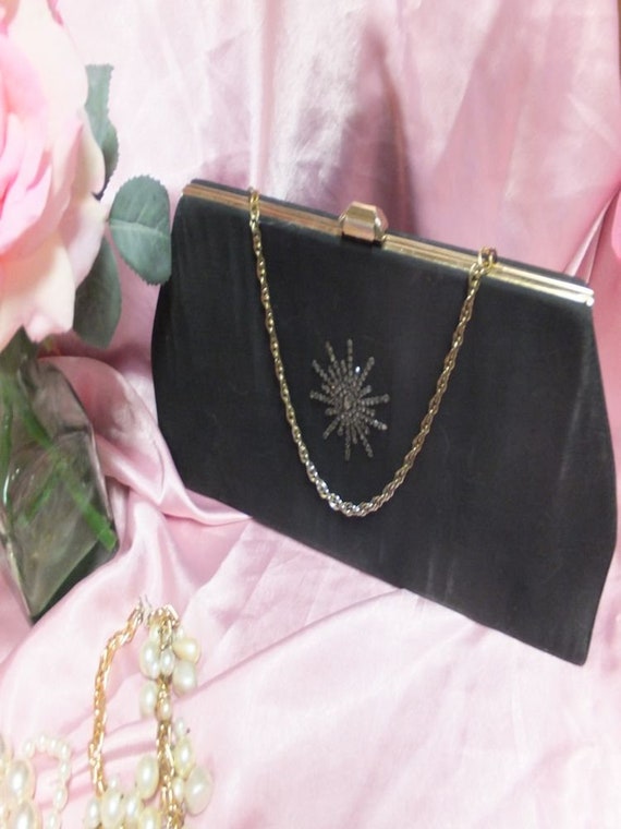 Vintage 1950s/60s Black Evening Bag w/Sequins by Mar-Shel, Elegant Purse, Cocktail or Party Purse, Fabric