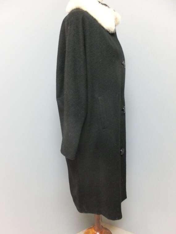 Vintage 50s/60s Black Full Length Wool Coat w/Ex … - image 4