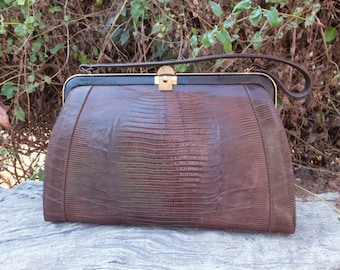 1950s/60s Lizard Handbag / Ex Large Handbag / Reptile Purse
