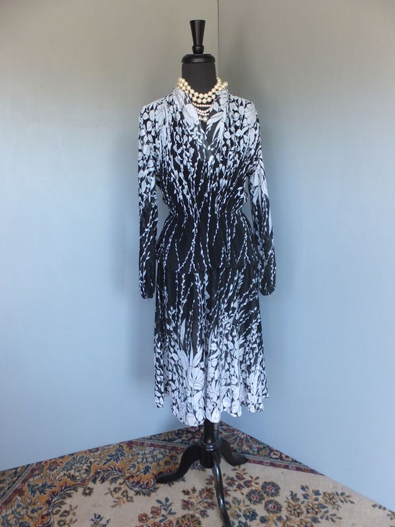 Vintage 1980s Day Dress, LIZ ROBERTS Inc., Black &