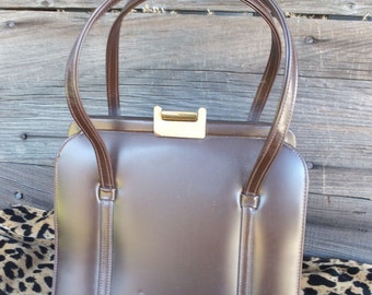 Vintage Handbag, Theodor, Brown Vinyl, Ladies Purse, Granny Bag, Retro, Top Handle