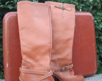Vintage 1980s Zodiac Knee High chunky High Heeled Boots   Zodiac Leather Boots size 5.5