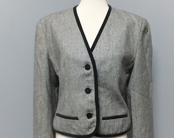 Vintage Evan Picone Black Wool Suit Jacket Shoulder Pads Cropped Style, 80s/90s  Career, size 10