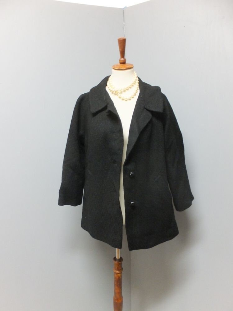 Vintage Coat/jacket, Short Coat, Black Wool Coat, Weekend