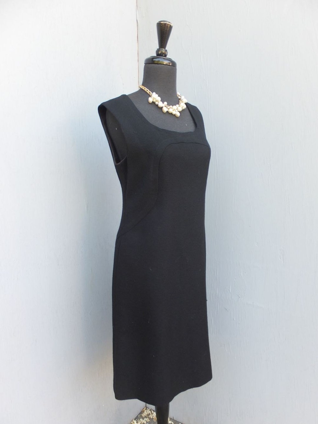Vintage 1960s sleeveless Dress, Stiletto Inc., Inky Black Dress, Little Black Dress, Cocktail or Dinner Dress, Medium