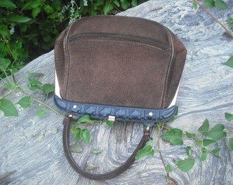 Vintage 1960s/70s  Chocolate Brown Leather/Suede Purse,  Small Leather Handbag,  BOHO, Top Handle