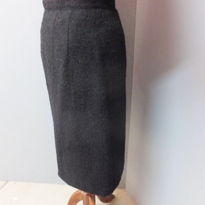 1960s Pencil Skirt, Black Nubby Wool Pencil Skirt, Wiggle, Secretary Academia Career Skirt, Waist 26 image 8