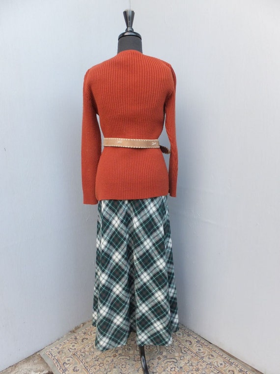 Vintage JH Green Plaid Skirt, Wool Blend Midi or … - image 3