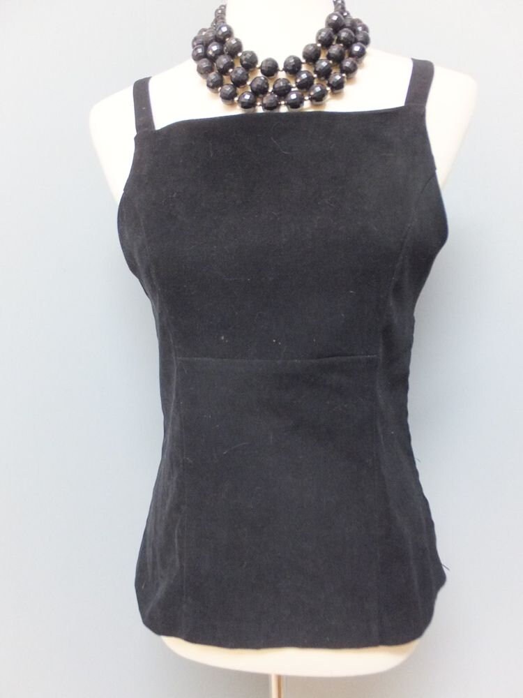Vintage Black Velour Square Neckline Top W/side Zipper by Pandora
