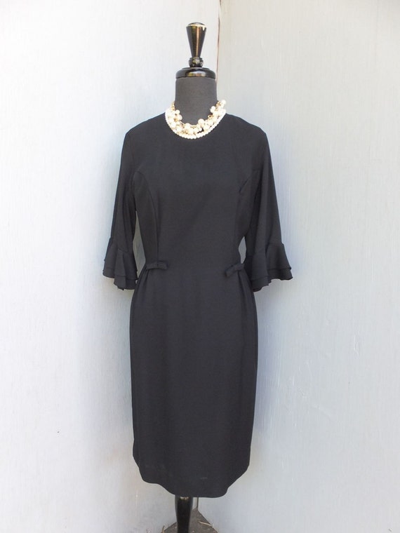 Vintage 1950s/60s Dress, Black Wiggle Dress, Litt… - image 1