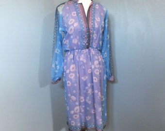 1970's Muney New York Spring or Summer Dress, Button Down Front, Sheer Floral Overlay, Pink Lining, Very Pretty