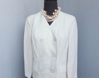 1960/70s Double Breasted Off White Short Suit Jacket by Majestic, Linen Look Jacket, Summer Jacket  36 bust, Medium