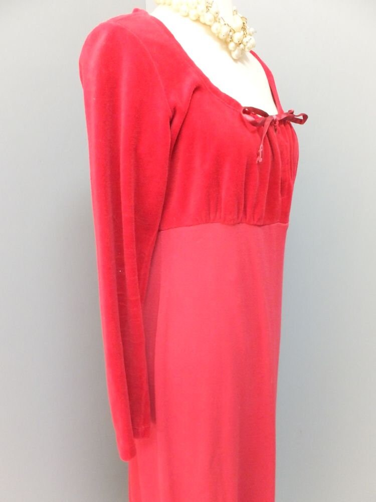 Vintage 90s MODA INTERNATIONAL Red Midi Dress w/Keyhole Bodice & Empire Style Scoop Neckline, Cotton and Polyester Size Medium