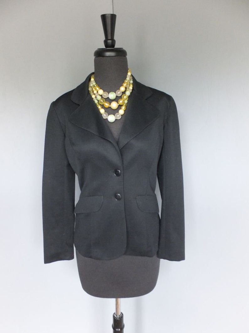 Vintage Jacket, 1970s Frank Lee of California, Black Jacket, Polyester, Sportswear/Suit Jacket, Medium or 9/10 image 1