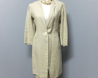 1990s Anne Klein 2 Pc Skirt & Coat Set 100% Linen Olive Green Summer Suit or Fashion size 6
