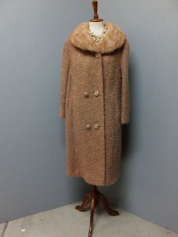 Vintage 1960s Double Breasted Mohair & Mink Collar Full Length