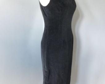 Vintage 1960s Dress, Inky Black Velour Wiggle Dress, After Six, Sophisticated Dinner or Cocktail Party, Sleeveless, LBD, 34 Bust