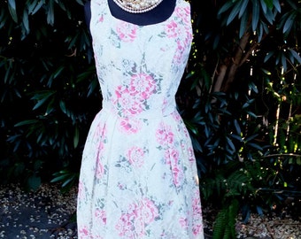 Vintage 1950s 2pc Floral Sleeveless Lace Dress w/Matching Jacket size Medium, Cocktail, Dinner Party or Prom Dress