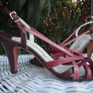 Vintage Amano Strappy Leather Heels/Sandals, made in USA 6M Russet Red