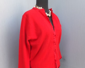 Vintage Cardigan, Betty Clemo, 80s Sweater, Red, Holiday, Valentines Day, SIZE 38