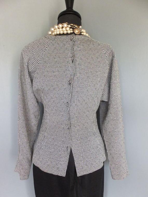 Vintage 1980s Blouse, Black and White Checked Blo… - image 8