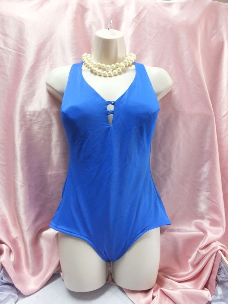 Maxine of Hollywood Swimwear, 90s Does 50s BLUE One Piece Swimsuit OR Bathing Suit size 12 image 2