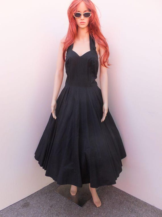 black halter flare dress Halter Fit and Flare Poplin Dress - Black