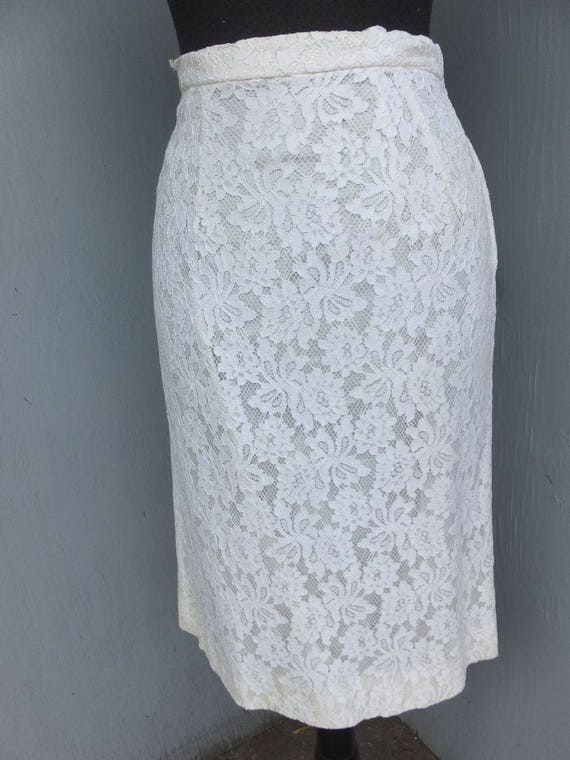 Vintage 1960s Lace Skirt, White Lace Pencil Skirt… - image 5