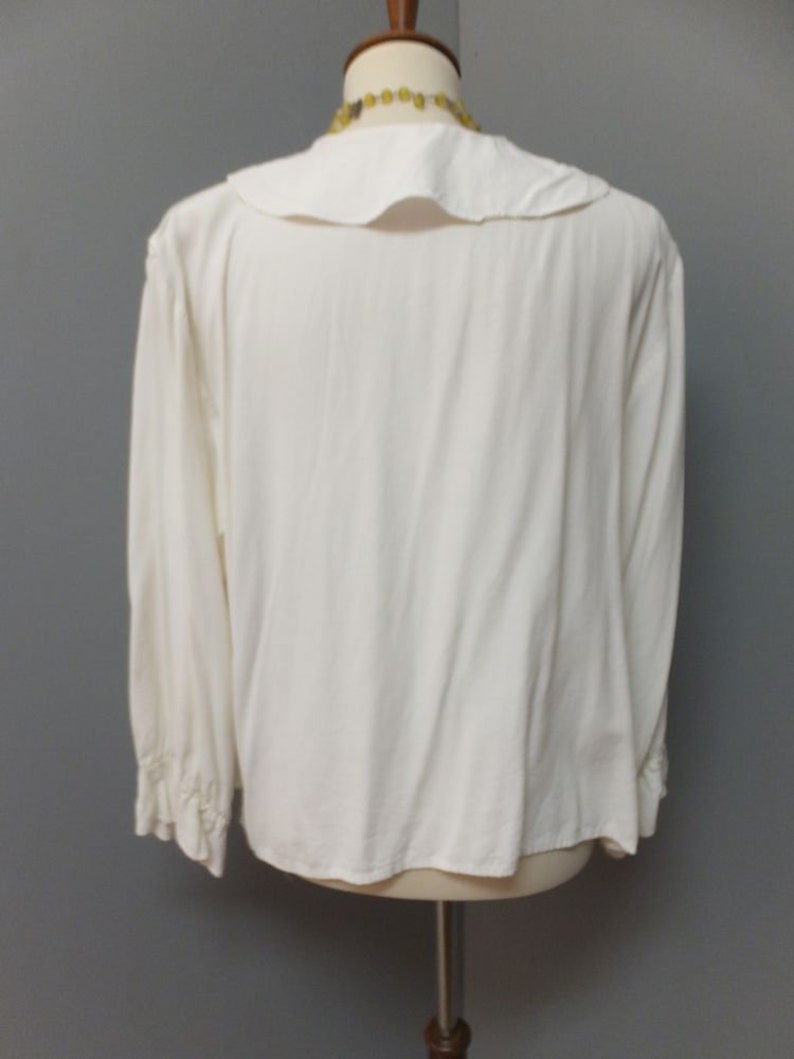 1980s White Long Sleeve Ruffle Blouse w/Shoulder Pads Ruffle | Etsy