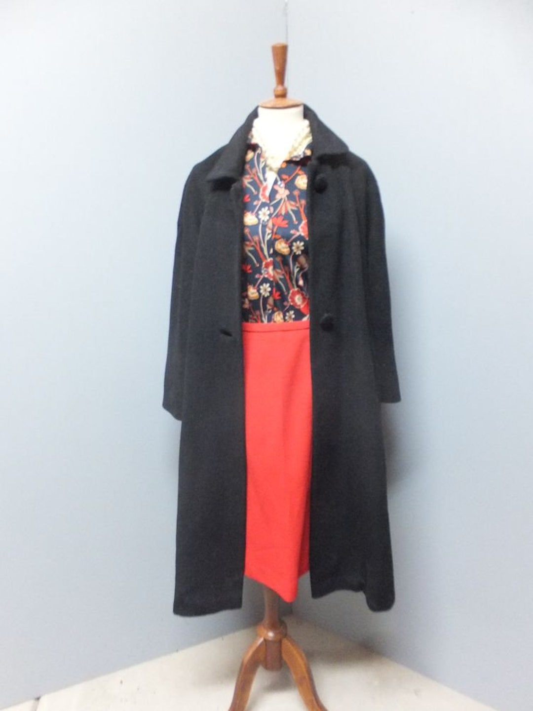 Vintage 1950s/60s Forstmann 100% Virgin Wool Full Length Coat, Black ...