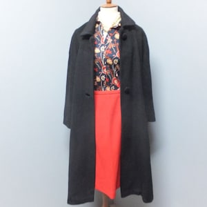 Vintage 1950s/60s Forstmann 100% Virgin Wool Full Length Coat, Black Classic & Timeless Quality Dress Coat, Ex Large