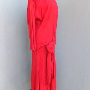1980s VAKKO Cherry Red Suede Leather Midi/Maxi Dress w/Drop Waist, Padded Shoulders and a Wrap Belt / Medium