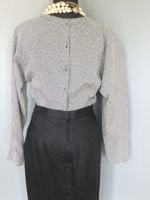 Vintage 1980s Blouse, Black and White Checked Blo… - image 4