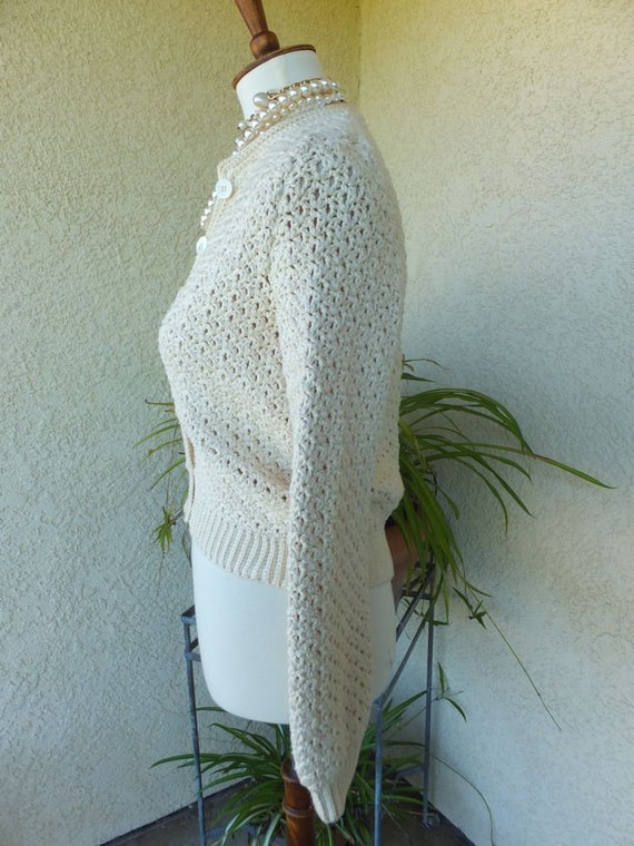 Vintage HAND KNIT Sweater, Button Front Cardigan,… - image 7