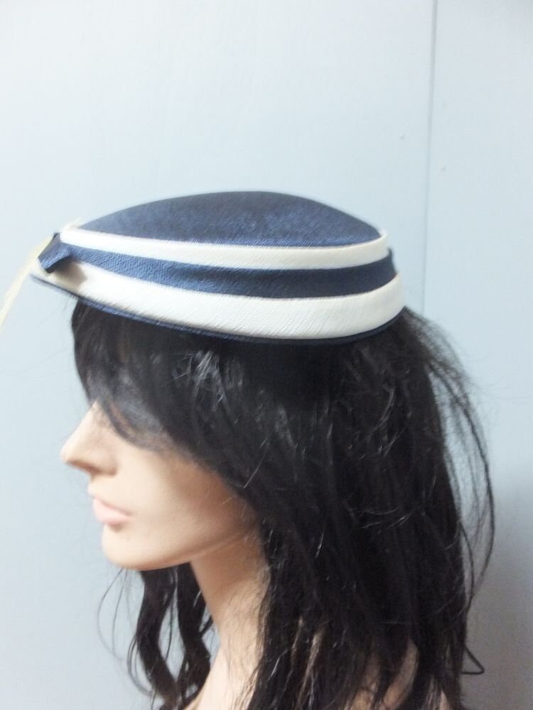 ★SCULPTOR★ Marine Pillbox Hat Navy SC25S607NA Navy Blue Pillbox, Merino Wool Fascinator Hat , Navy Blue