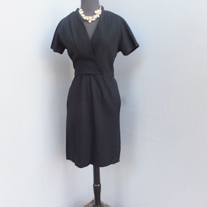 Vintage Dress. 1960s/70s, Alison Ayres Original, Black V Neck, Hip Pockets, Size 12