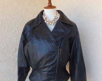 Vintage 80s/90s Leather Jacket, Wilsons, Black Motorcycle Jacket, Biker,  Medium Large