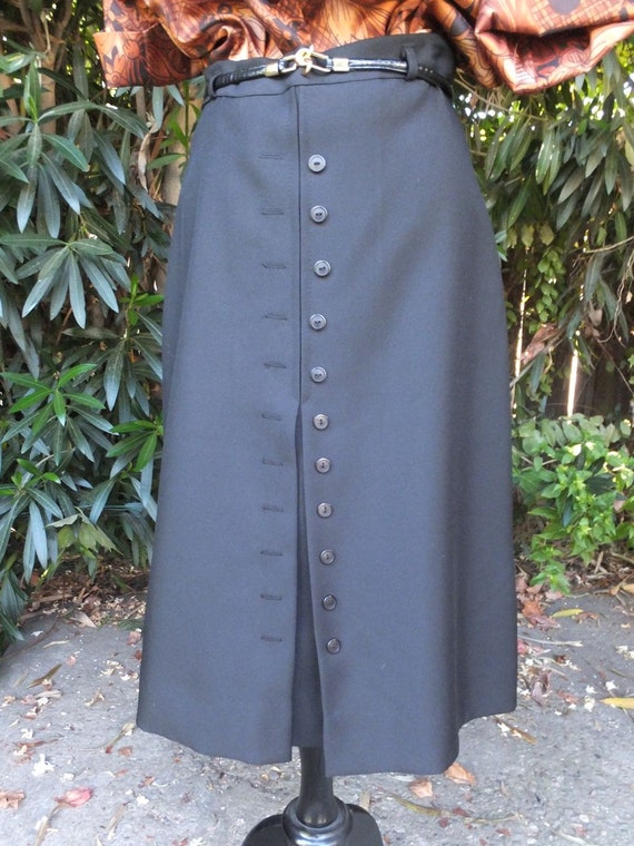Vintage 70s Skirt, Poly Knit A-Line Skirt, Black S
