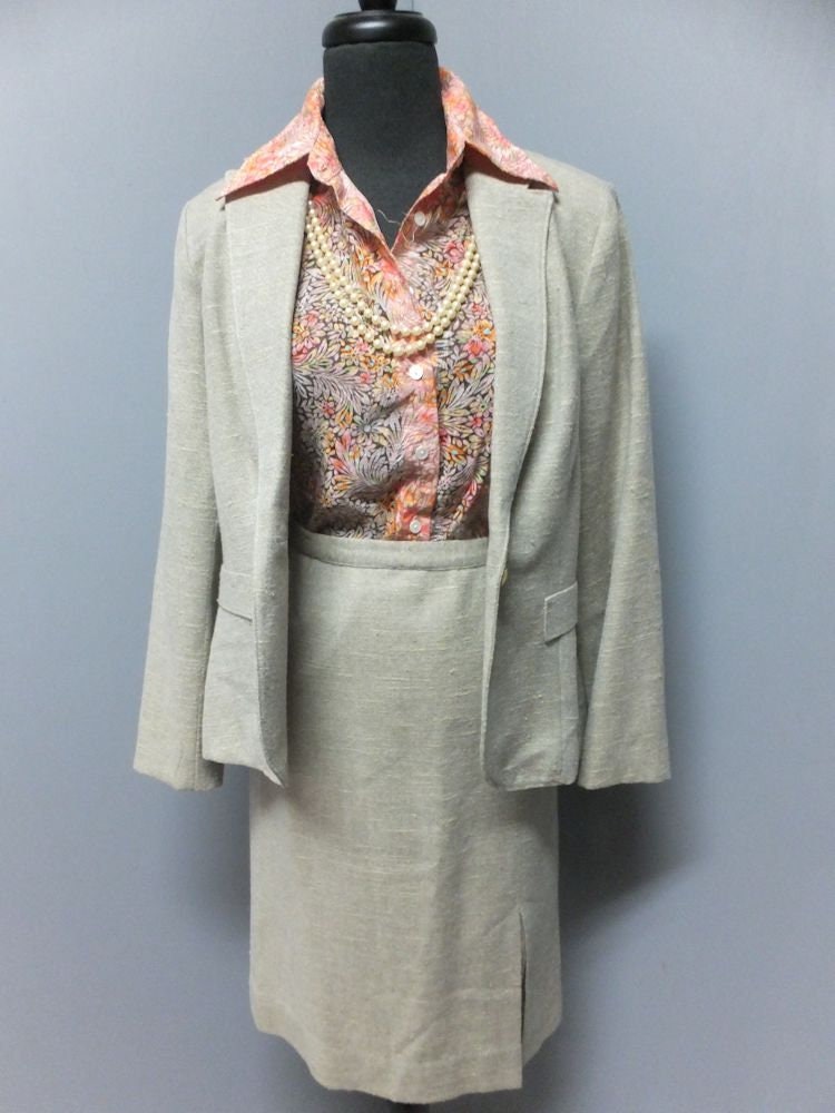 1980s Suit, Collegian of California, Light Olive Green 2 Pc