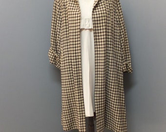 1940s/50s Finker Original Design glamorous Swing Coat Cuff Sleeves Triangle Shoulder Pads Beige and Black Check Full Length Coat Med/Large
