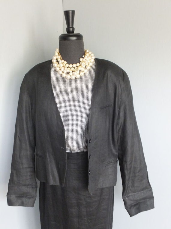 Vintage 1980s Blouse, Black and White Checked Blo… - image 9