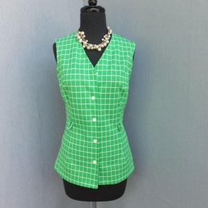 Vintage Vest, Mr. Sweet Original, Green and White Sleeveless Vest, Poly Knit Top,  Bust 34, St. Patricks Day