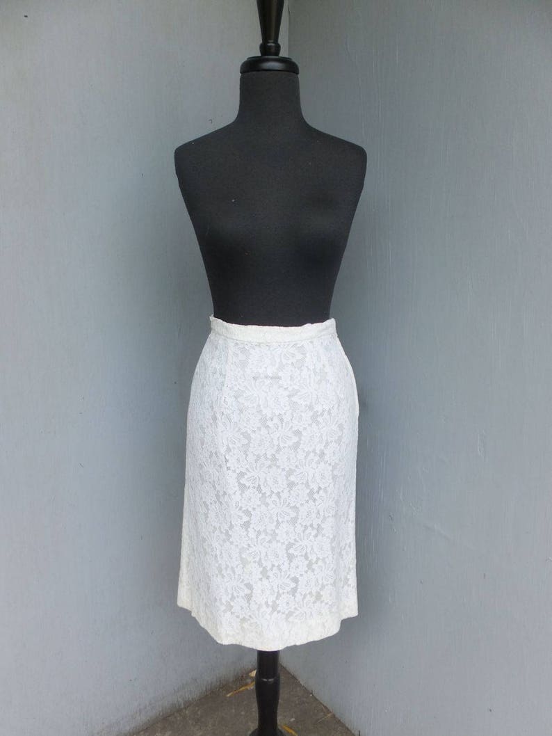 Vintage 1960s Lace Skirt Original Jr White Lace Pencil Skirt Theme New York