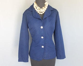 Vintage 1970s Jacket, City Scene, Navy Blue Polyester Jacket, Fun Fashion, Large