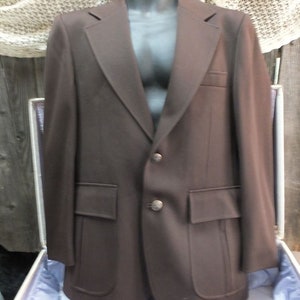 Vintage Men&#39;s 70s Brown Polyester Leisure Suit Jacket or Sports Coat size 40