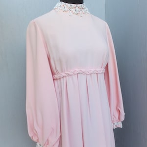 Vintage EMMA DOMB  1970s Gown, Pink Emma Domb of California Maxi Dress, Exquisite Beading w/Empire Waist,  MEDIUM