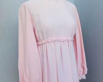 Vintage EMMA DOMB  1970s Gown, Pink Emma Domb of California Maxi Dress, Exquisite Beading w/Empire Waist,  MEDIUM