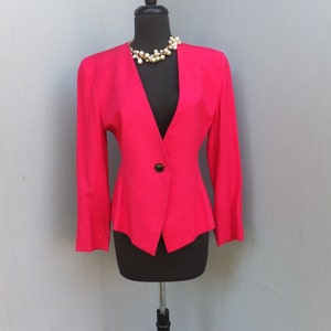 Vintage 1980s Jacket, Saville, Hot Pink Jacket, Linen and Rayon, Career Jacket, size 6 image 1