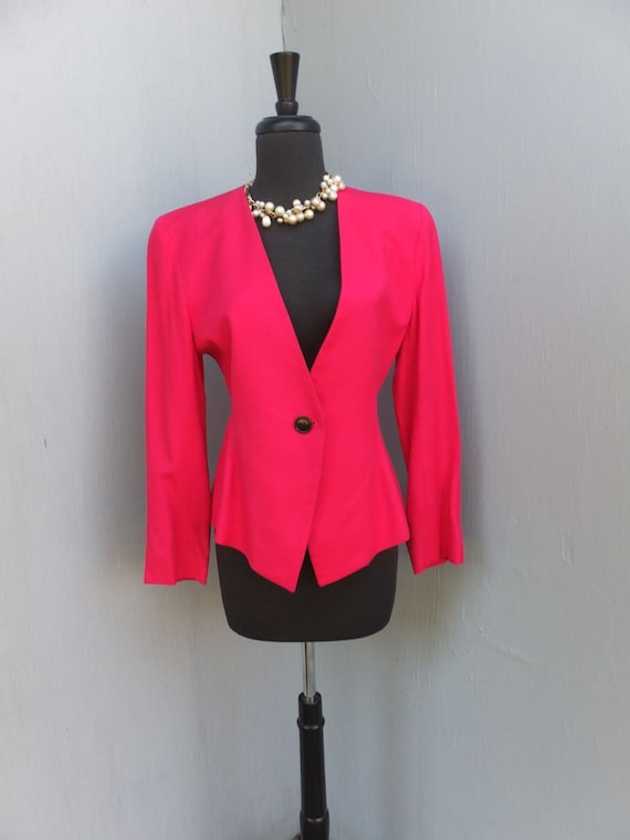 Vintage 1980s Jacket, Saville, Hot Pink Jacket, Linen and Rayon, Career Jacket, size 6